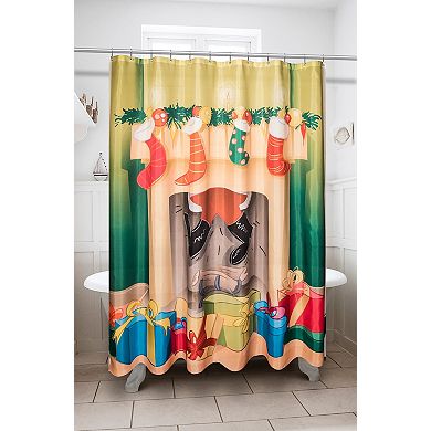 Festive Fireplace Christmas Fabric Shower Curtain