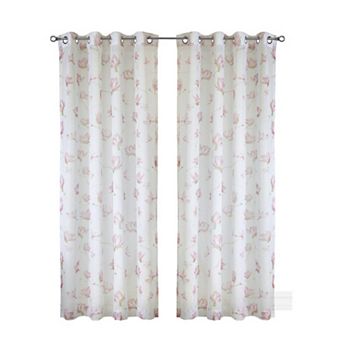 Magnolia Light Filtering Pink Watercolor Floral Print Grommet Curtain Panel