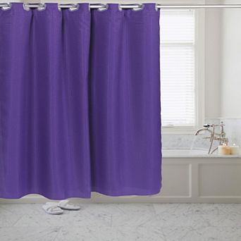 Pre Hooked T Waffle Weave Fabric Shower Curtain.