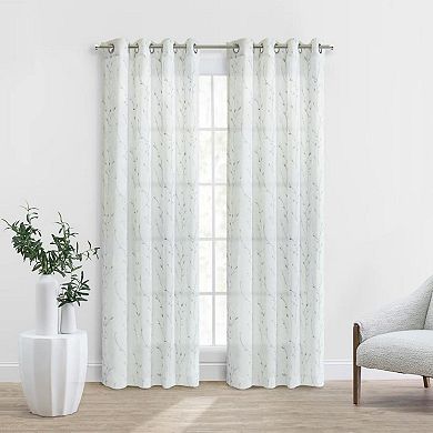 Ivy Light Filtering Grommet Botanical Motif Print Curtain Panel For Livingroom