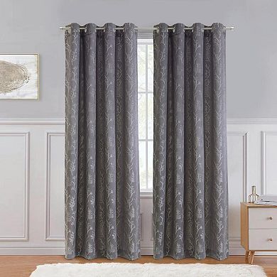 Botanical Inspired Jacquard Pattern Light Filtering Grommet Curtain Panel