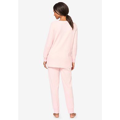 Dreams & Co. Plus Size Thermal Henley Pajama Set