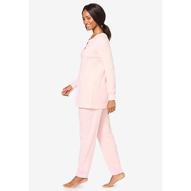 Dreams & Co. Plus Size Thermal Henley Pajama Set