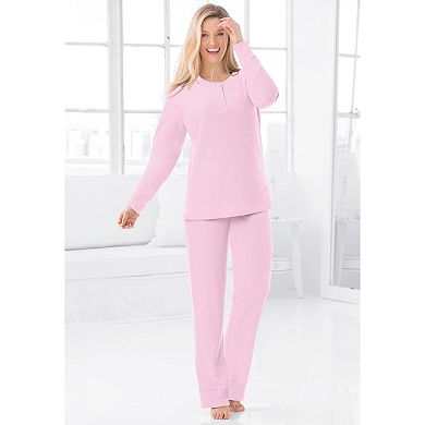 Dreams & Co. Plus Size Thermal Henley Pajama Set