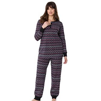 Dreams & Co. Plus Size Thermal Henley Pajama Set