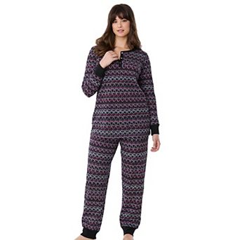 Dreams & Co. Plus Size Thermal Henley Pajama Set