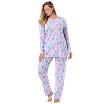 Dreams & Co. Plus Size Thermal Henley Pajama Set