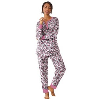 Dreams & Co. Plus Size Thermal Henley Pajama Set