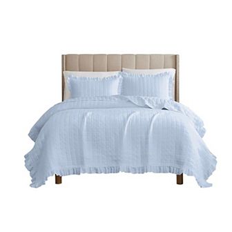 Belina 3 pc Washed Stitched Lightweight Quilts Set For Bedding