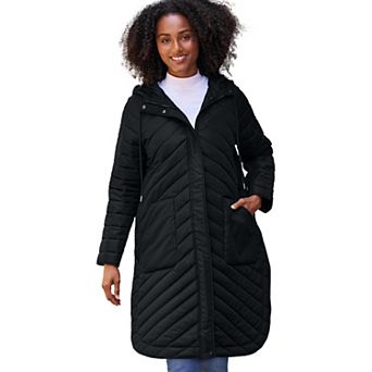 ellos Plus Size Quilted Jacket With Curved Bottom & Side Snaps
