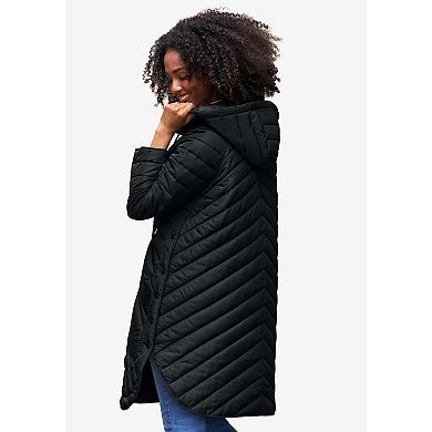 ellos Plus Size Quilted Jacket With Curved Bottom & Side Snaps
