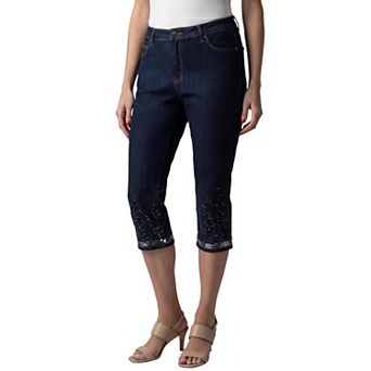 Roaman's Women's Plus Size Sequin Trim Straight Leg Capri Jean