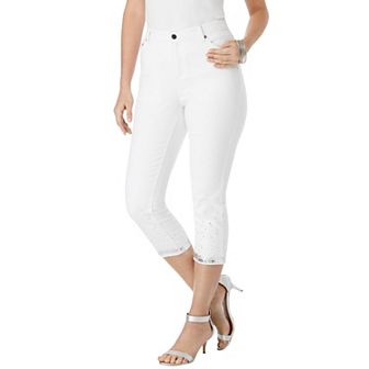 Roaman's Women's Plus Size Plus Size Sequin Trim Straight Leg Capri Jean