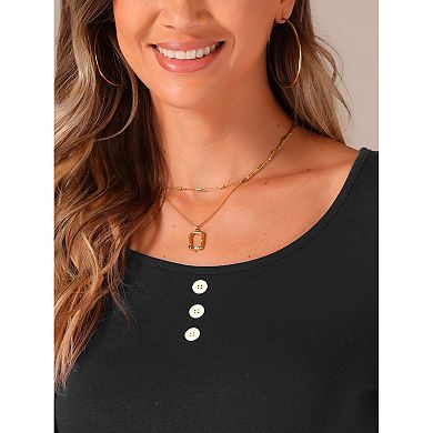 Women's Scoop Neck Blouse Button Stretch Ruched Drawstring Top