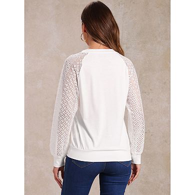 Women's Lace Sleeve Blouse Casual Work Office V Neck Top Shirt