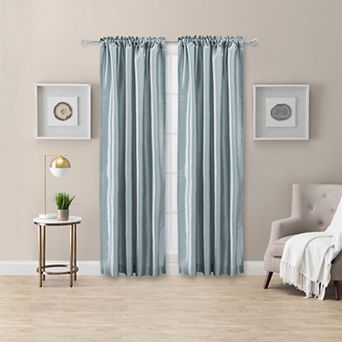 Ellis Curtain Luna Faux-Silk Rod Pocket/Back Tab Tailored Pairs - 100x84", Blue