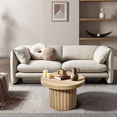 LuxenHome End Table 23.6"Wide Brown Wood Fluted Round Coffee Table and Side Table for Living Room