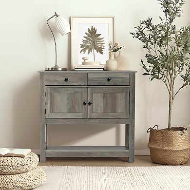 LuxenHome 35.43" Wide Server 2-Drawer 2-Door Buffet Storage Cabinet