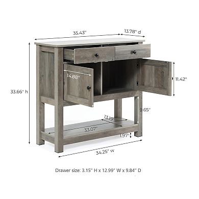 LuxenHome 35.43" Wide Server 2-Drawer 2-Door Buffet Storage Cabinet