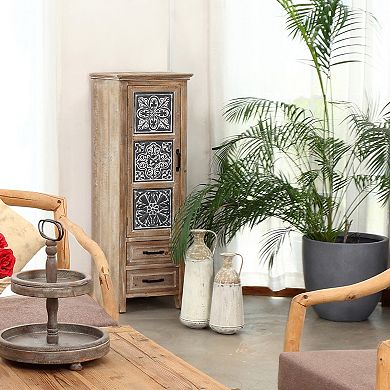 LuxenHome 48" Tall Wood and Metal 2-Drawer 1-Door Storage Cabinet