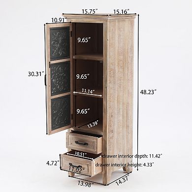 LuxenHome 48" Tall Wood and Metal 2-Drawer 1-Door Storage Cabinet