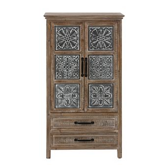 LuxenHome Farmhouse Wood and Metal 2-Drawer 2-Door Storage Cabinet