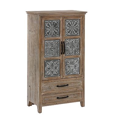 LuxenHome Farmhouse Wood and Metal 2-Drawer 2-Door Storage Cabinet
