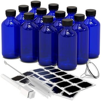 Nevlers 8 Oz Leakproof Boston Round Blue Glass Bottles (Pack of 12)