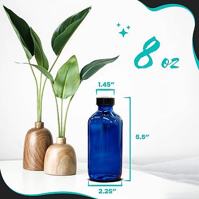 Nevlers 8 Oz Leakproof Boston Round Blue Glass Bottles (Pack of 12)