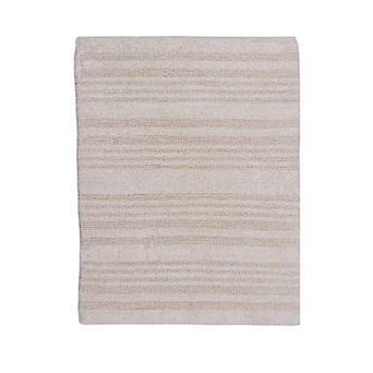 Luscious Textured Striped All Season Soft Plush Cotton Cotton Reversible & Soft Bath Rug Ivory