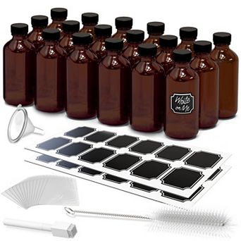 Nevlers 8 Oz Leakproof Boston Round Amber Glass Bottles (Pack of 18)