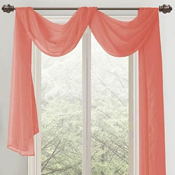 Celine Sheer 55 x 216 in Sheer Curtain Scarf Valance Coral