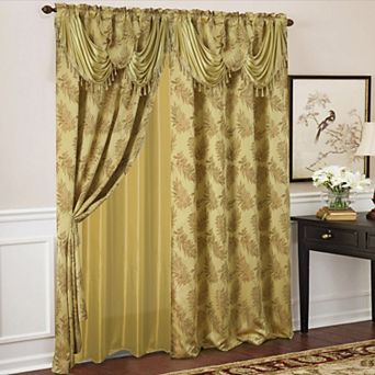 Olivia Gray Palm Floral Textured Jacquard Rod Pocket Curtain Panel