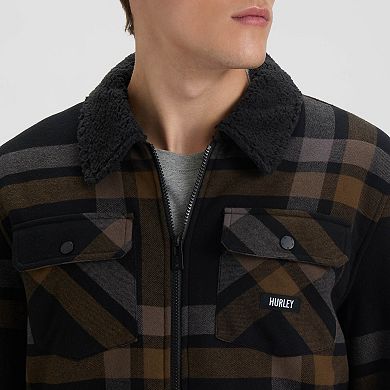 Men's Hurley Sherpa Lined Plaid Flannel Shacket
