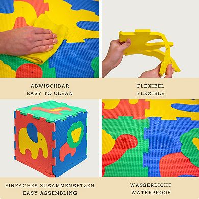 Hakuna Matte Safari 47" x 35" Foam Floor Tiles Baby Play Mat, Colorful Animal Shapes