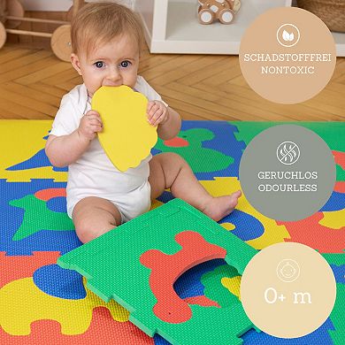Hakuna Matte Safari 47" x 35" Foam Floor Tiles Baby Play Mat, Colorful Animal Shapes