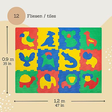 Hakuna Matte Safari 47" x 35" Foam Floor Tiles Baby Play Mat, Colorful Animal Shapes