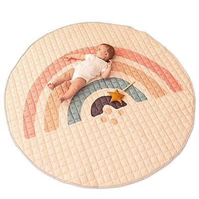 Hakuna Matte Boho Rainbow 59" Quilted Circle Playmat, Neutral Colors