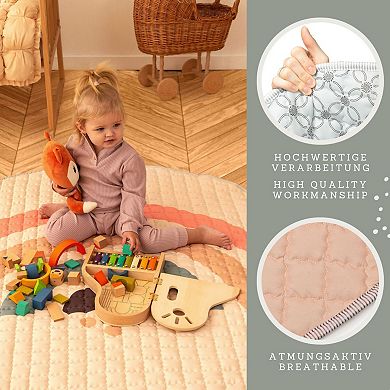 Hakuna Matte Boho Rainbow 59" Quilted Circle Playmat, Neutral Colors