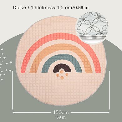 Hakuna Matte Boho Rainbow 59" Quilted Circle Playmat, Neutral Colors