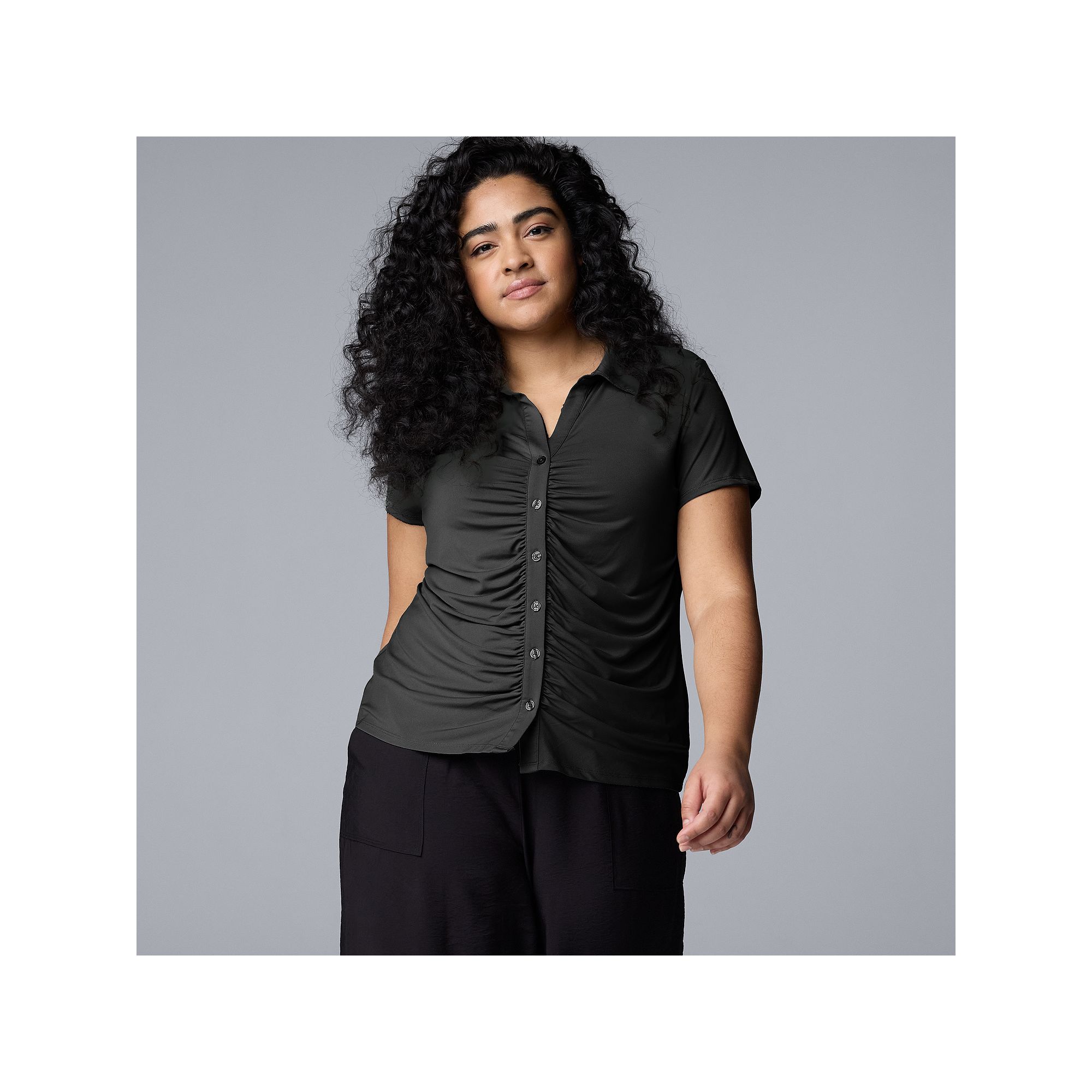 Plus Size Simply Vera Vera Wang Ruched Front Shirt, Womens, Size: 0X, Blac