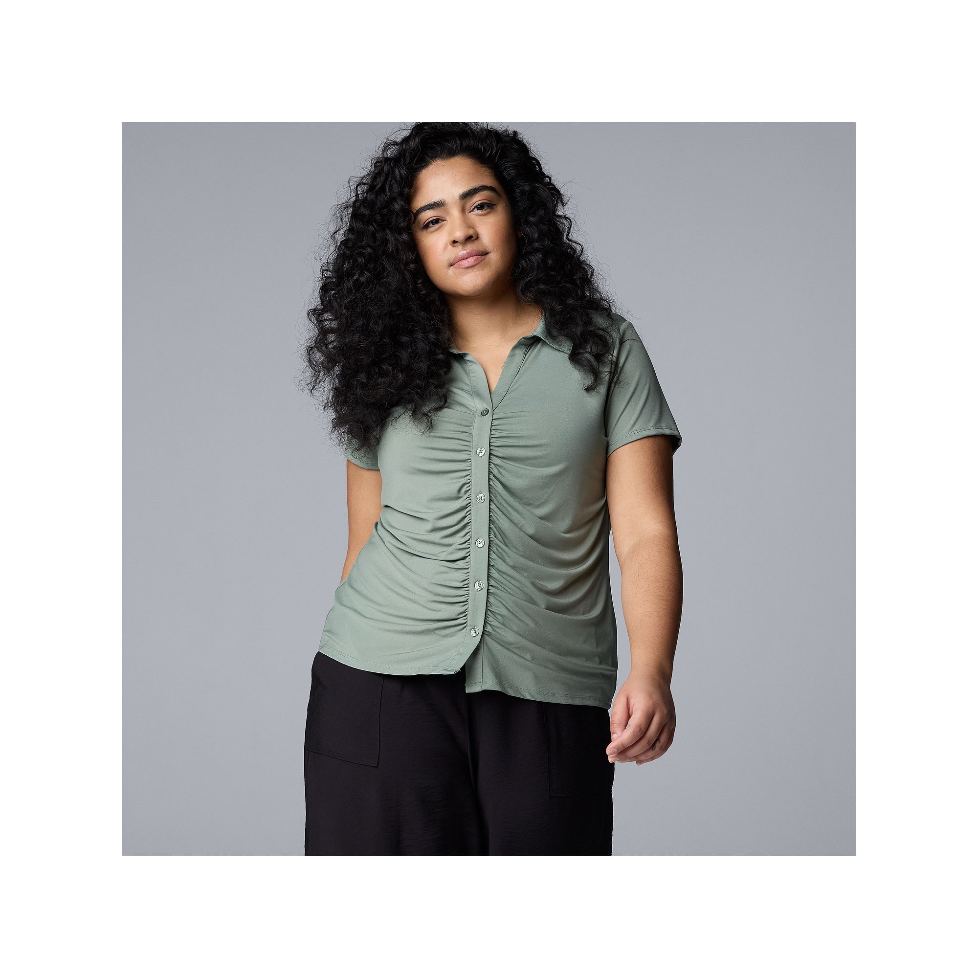 Plus Size Simply Vera Vera Wang Ruched Front Shirt, Womens, Size: 2XL, Mal