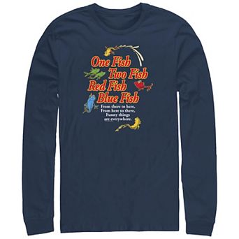 Big & Tall Dr. Seuss One Fish Two Fish Red Fish Blue Fish From There To Here Long Sleeve Graphic Tee