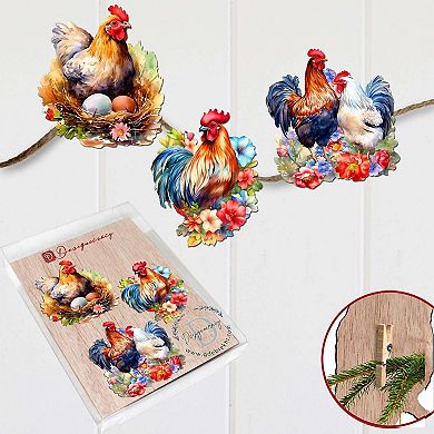 Spring on the Farm Decorative Wooden Clip-on Ornaments Set of 3 by G. Debrekht - Easter Decor