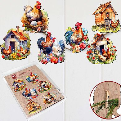 Spring on the Farm Decorative Wooden Clip-on Ornaments Set of 3 by G. Debrekht - Easter Decor