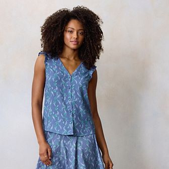 Petite LC Lauren Conrad Ruffle Shoulder V-Neck Tank Top