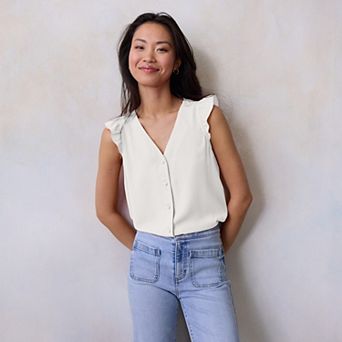 Petite LC Lauren Conrad Ruffle Shoulder V-Neck Tank Top