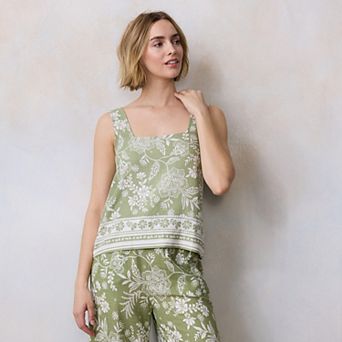 Petite LC Lauren Conrad Square Neck Button Back Tank Top