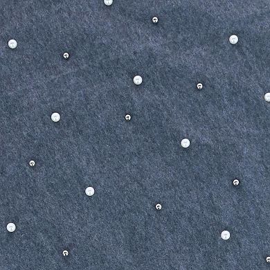 CTM Women's Pearl Embellished Solid Fringe Oblong Scarf