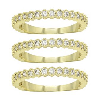 City Luxe Gold Tone Cubic Zirconia Band Trio Set Rings